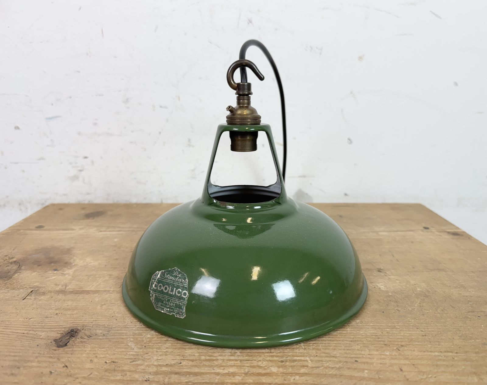 Industrial Green Enamel Factory Pendant Lamp From Coolicon, 1950s photo for sale