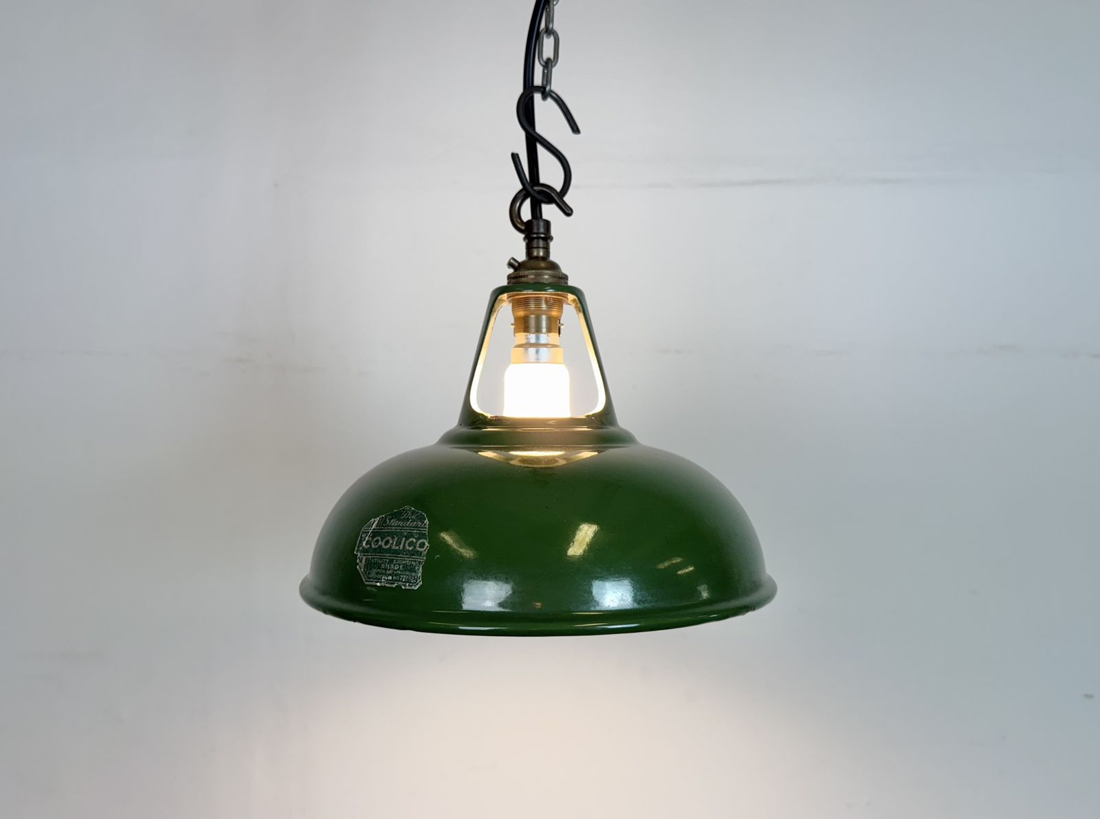 Industrial Green Enamel Factory Pendant Lamp From Coolicon, 1950s photo vinterior