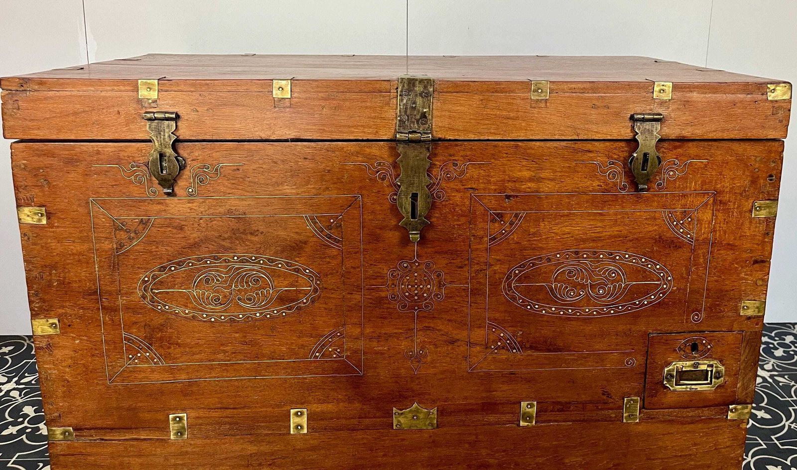Antique Circa 1900 Anglo   Indian Marriage Dowry Campaign Chest On Wheels photo 1095.0
