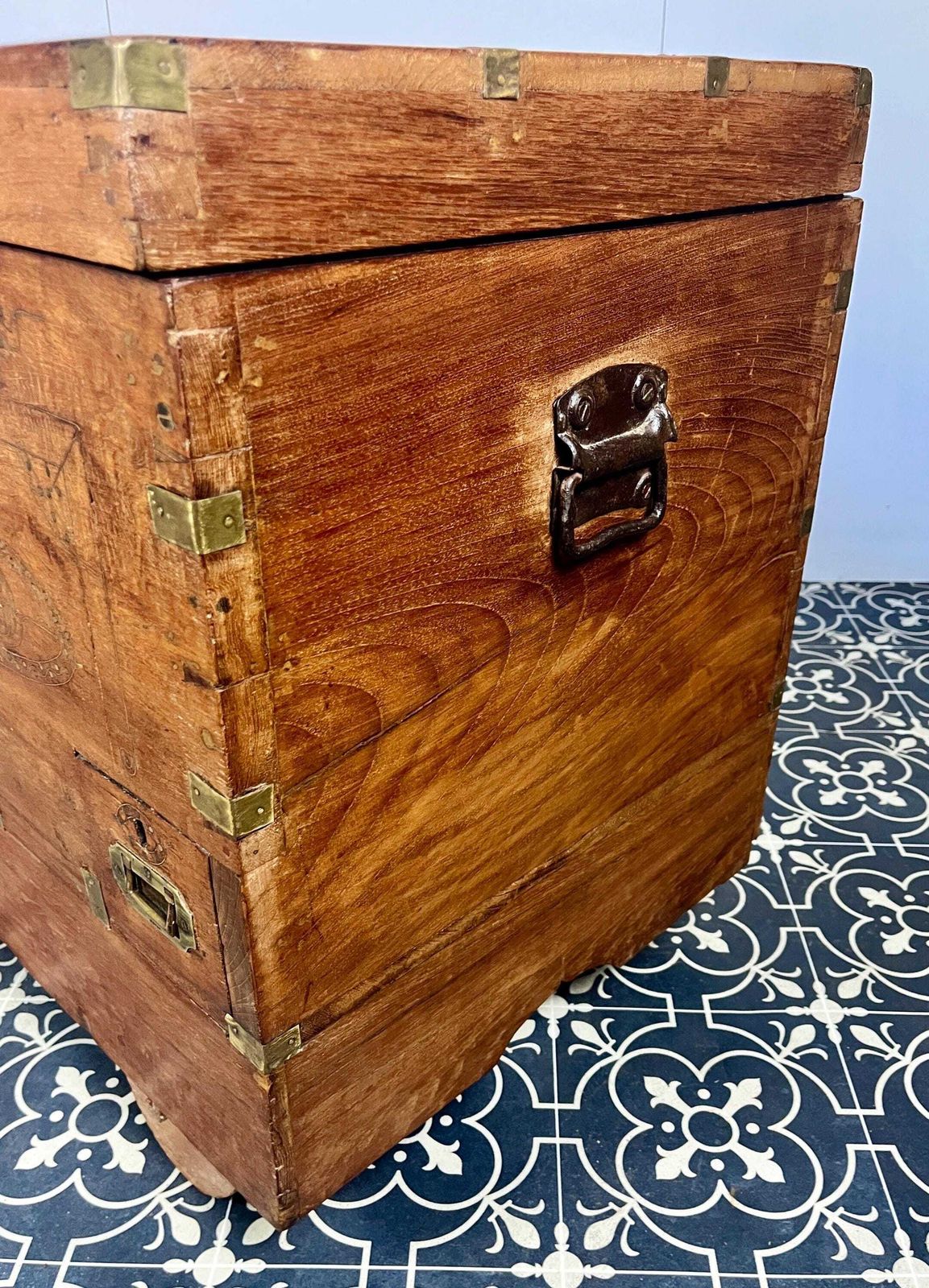 photo furniture Antique Circa 1900 Anglo   Indian Marriage Dowry Campaign Chest On Wheels