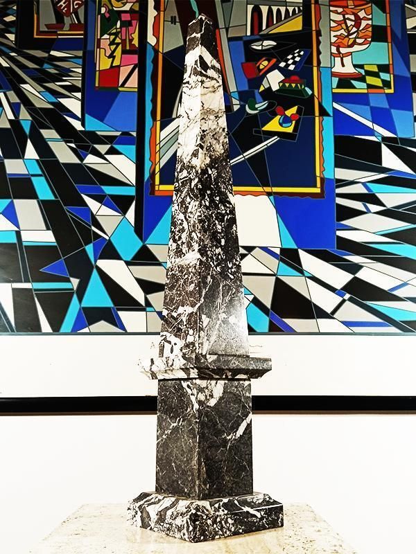 1960s Stunning Very Big Hand Carved Obelisk In Black Marble Of Aquitaine. Made In Italy. 57cm. H / 22.44 H Inches photo furniture