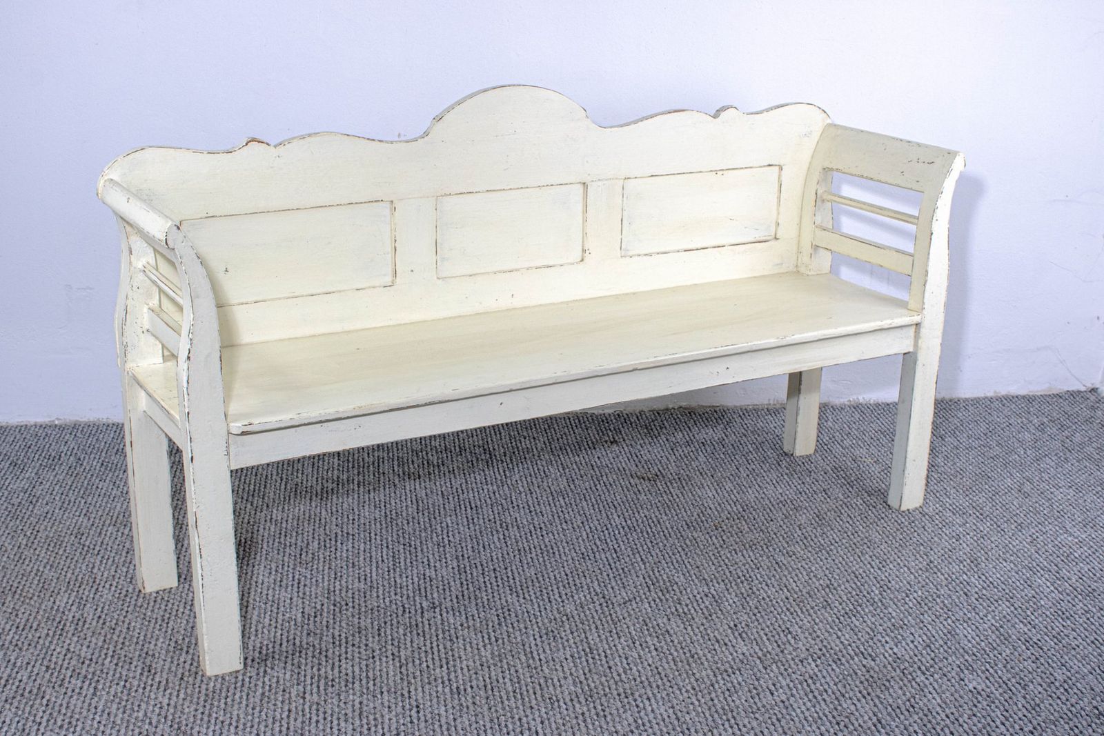 Antique White Painted Pine Bench, Late 19th Century