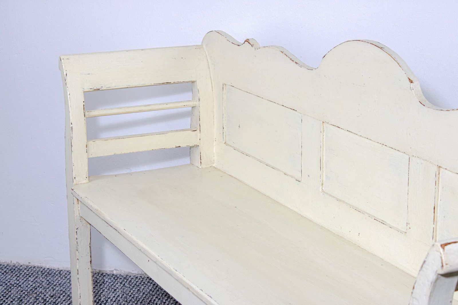 Antique White Painted Pine Bench, Late 19th Century photo vinterior