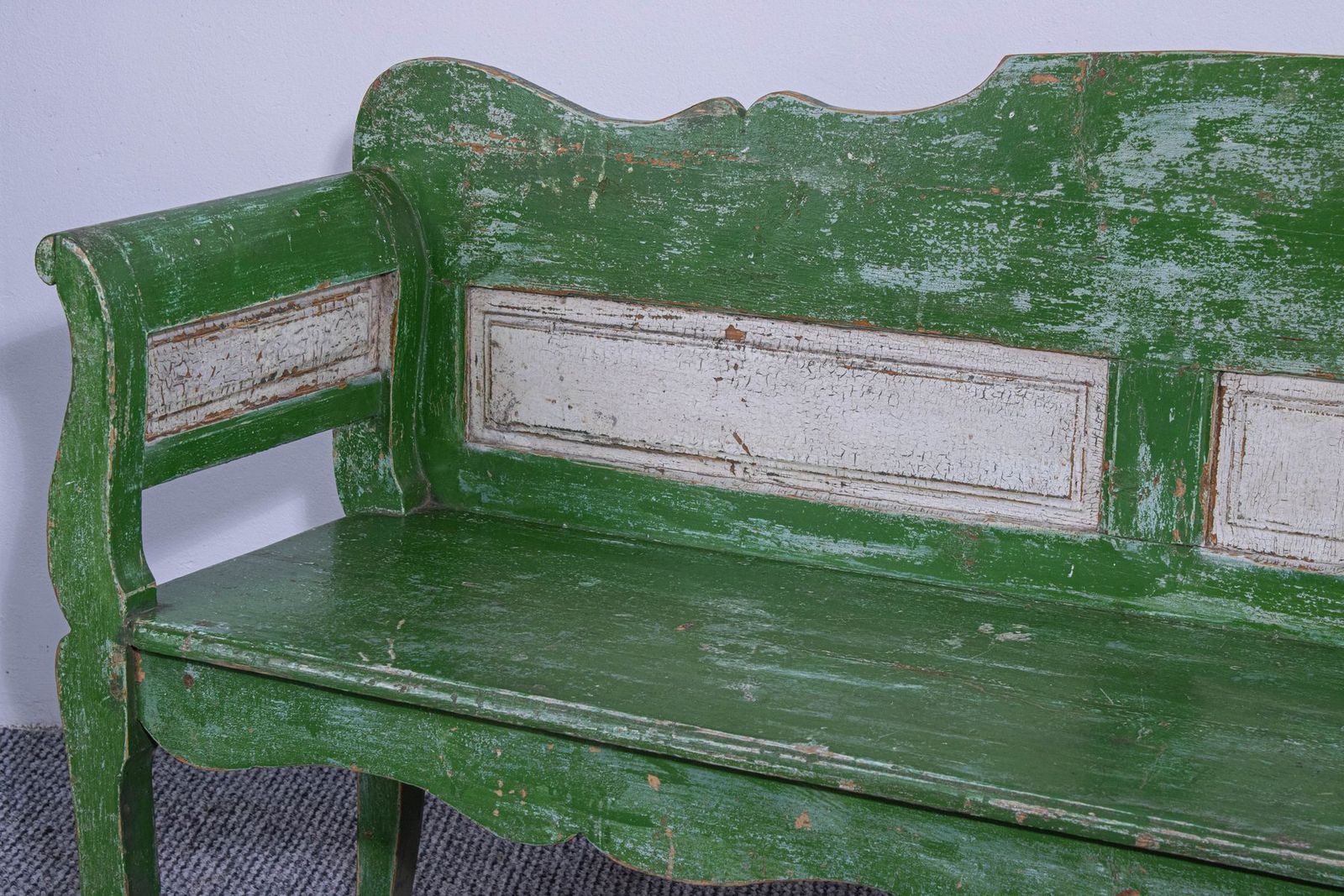 Antique Green And White Painted Pine Bench, Late 19th Century photo furniture