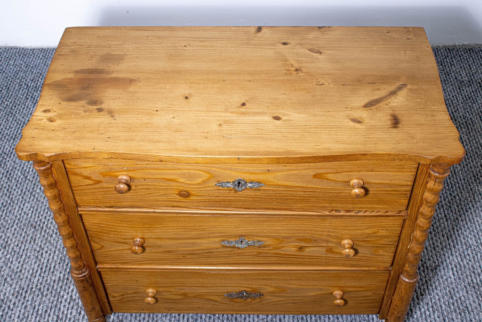 Antique Waxed Stripped Pine Chest Of 3 Drawers, Late 19th Century photo vintage