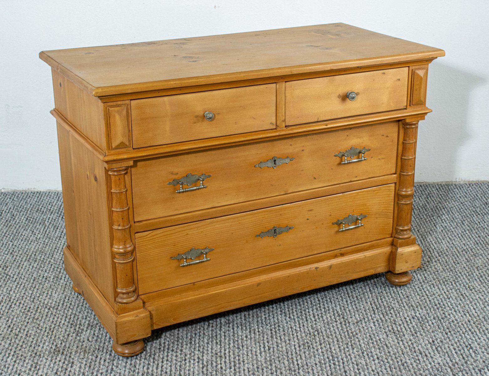Antique Waxed Stripped Pine Chest Of 4 Drawers, Late 19th Century