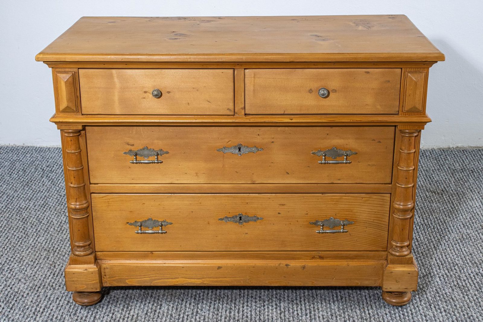 Antique Waxed Stripped Pine Chest Of 4 Drawers, Late 19th Century photo Furniture