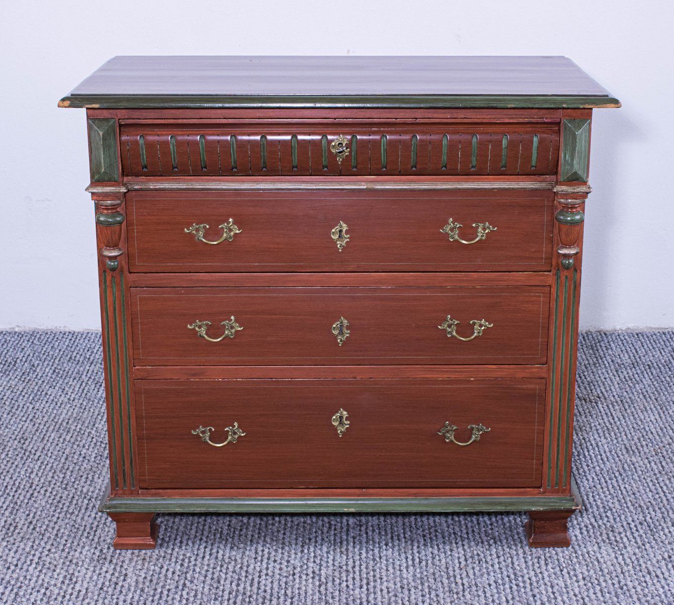 Small Antique Painted Pine Chest Of 4 Drawers, Late 19th Century photo furniture