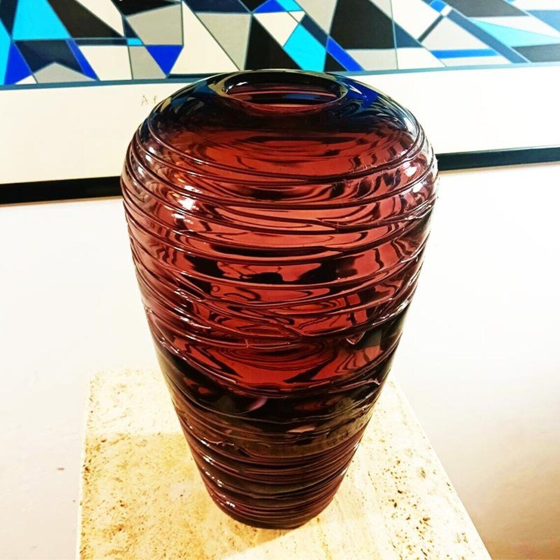 1970s Purple Vase In Hand Worked, Hand Blown Murano Glass   Made In Italy. photo furniture