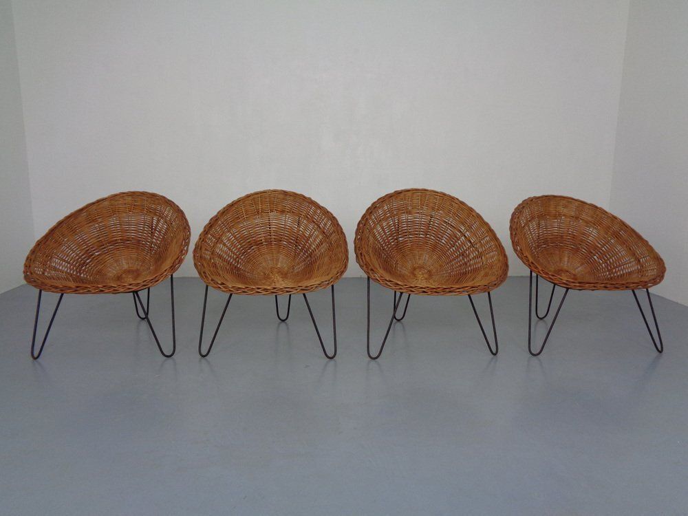 Mid Century German Bamboo Chairs, 1950s, Set Of 4