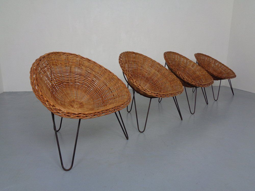 Mid Century German Bamboo Chairs, 1950s, Set Of 4 photo for sale
