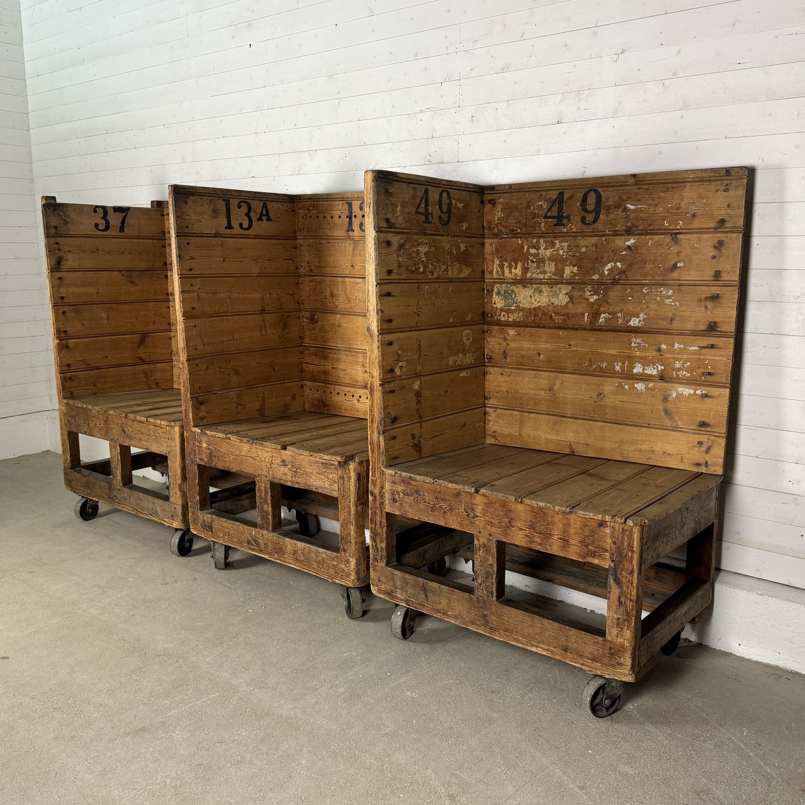Set Of 3 Heavy Duty Industrial Pine Factory Trolleys photo furniture