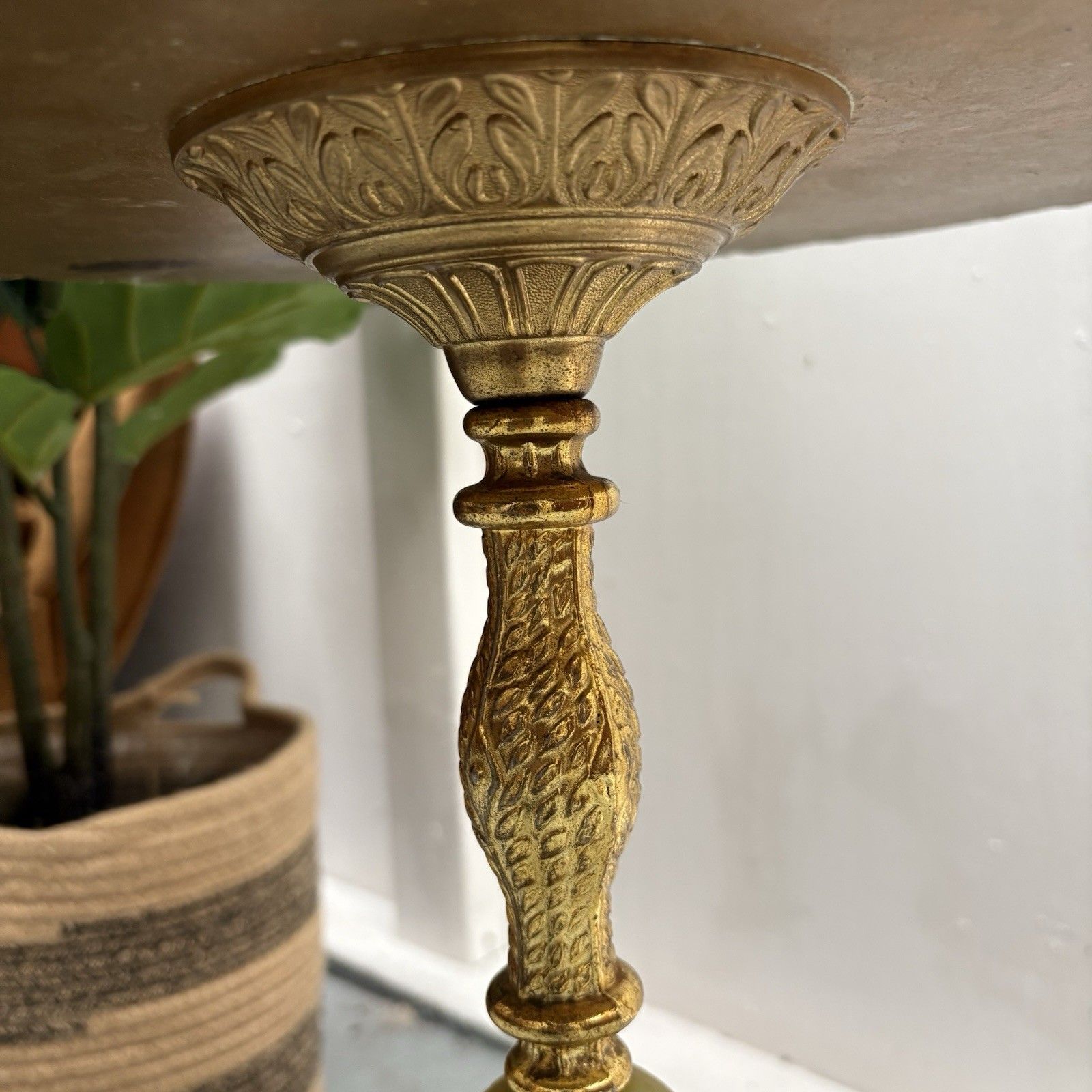 Vintage French Style Green Onyx Circular Top Brass Wine Or Side Table photo 95.0