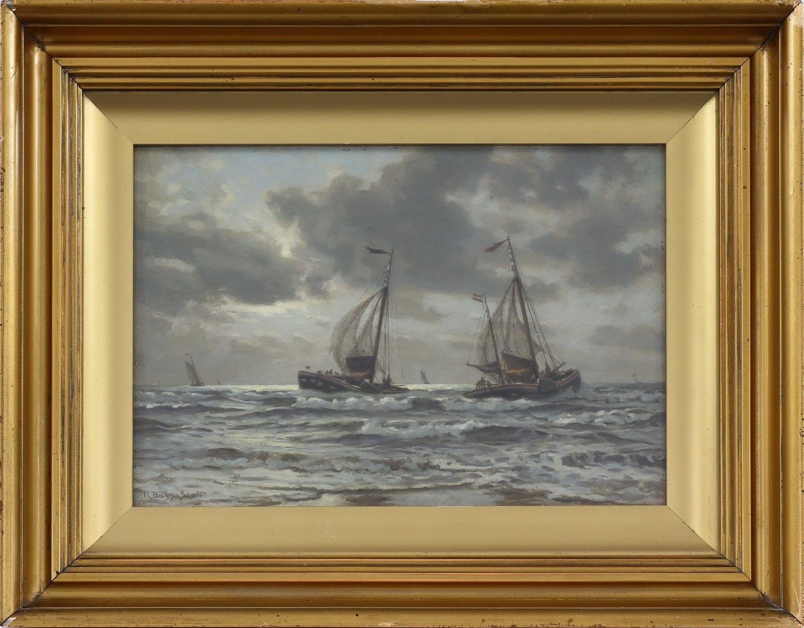 Oil On Board Behind Glass By Robert Bagge Scott. Titled Drying Nets Katwijk photo Art