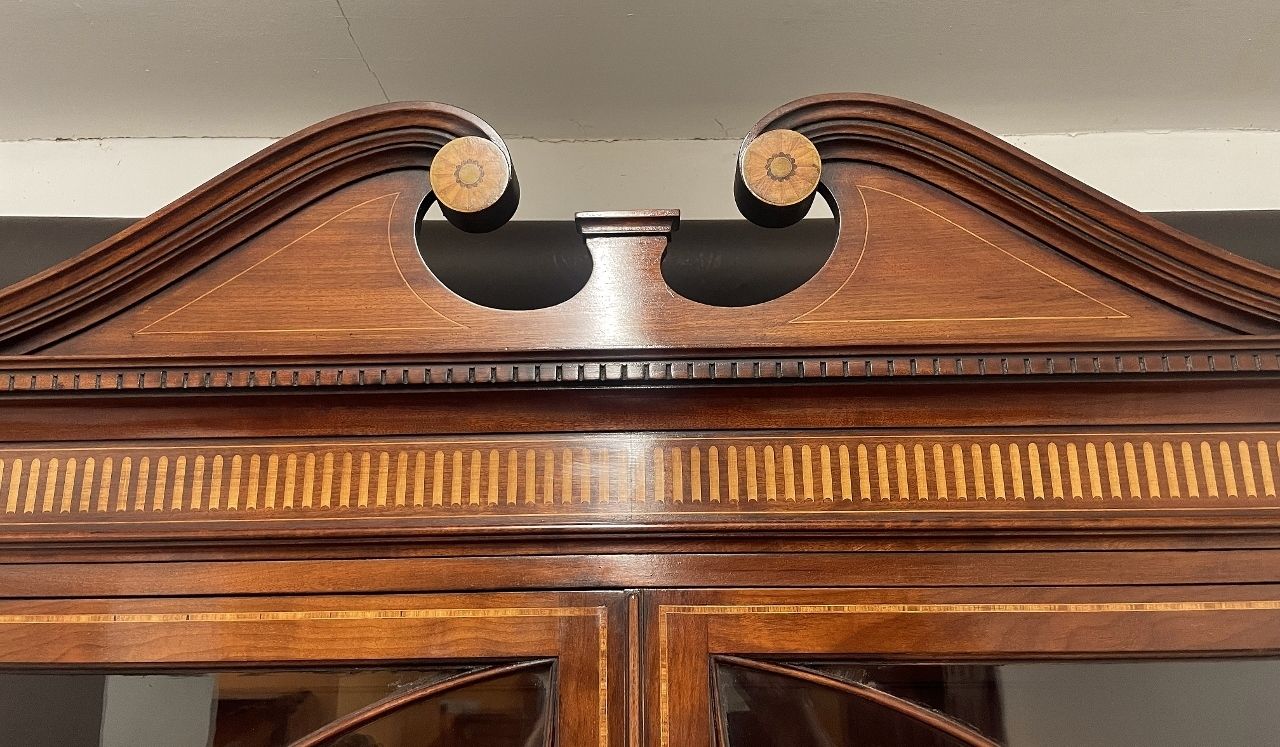 19th Century Inlaid Mahogany Breakfront Bookcase photo vintage