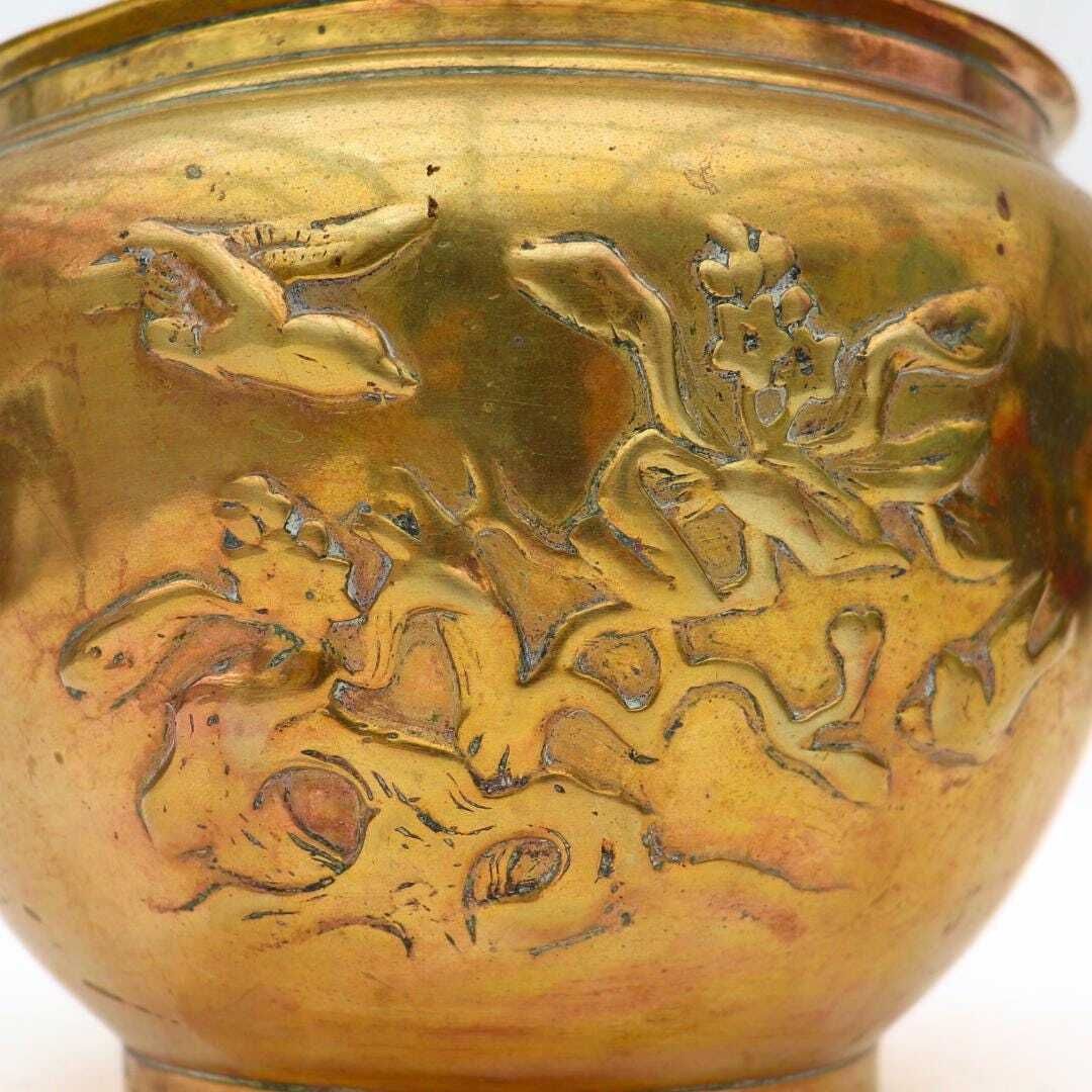 Antique Japanese Bronze Jardiniere With Birds On Branch Decoration 5.2'' Tall photo Home Decor