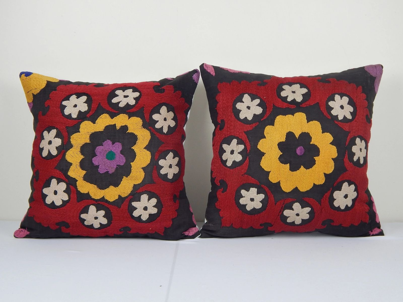 Set Of Two Suzani Cushion Cover, Pair Floral Pillow Cover From Uzbekistan, Decorative Hand Embroidery Cushions