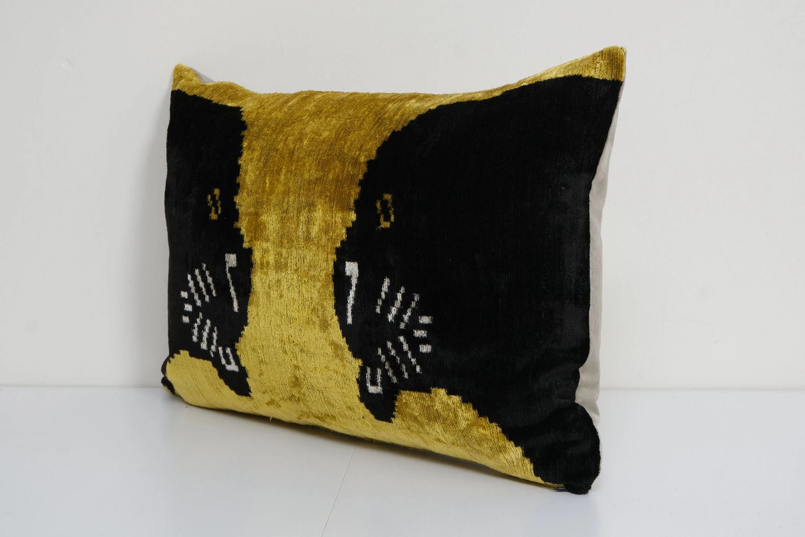 Panther Ikat Velvet Pillow, Silk Lumbar Cushion Cover, Mothers Day Gift, Animal Lumbar Pillows, Boho Pillow photo furniture