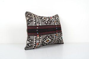 Ethnic Goat Hair Lumbar Kilim Pillow Cover From Anatolian, Bohemian House Decor photo Textiles