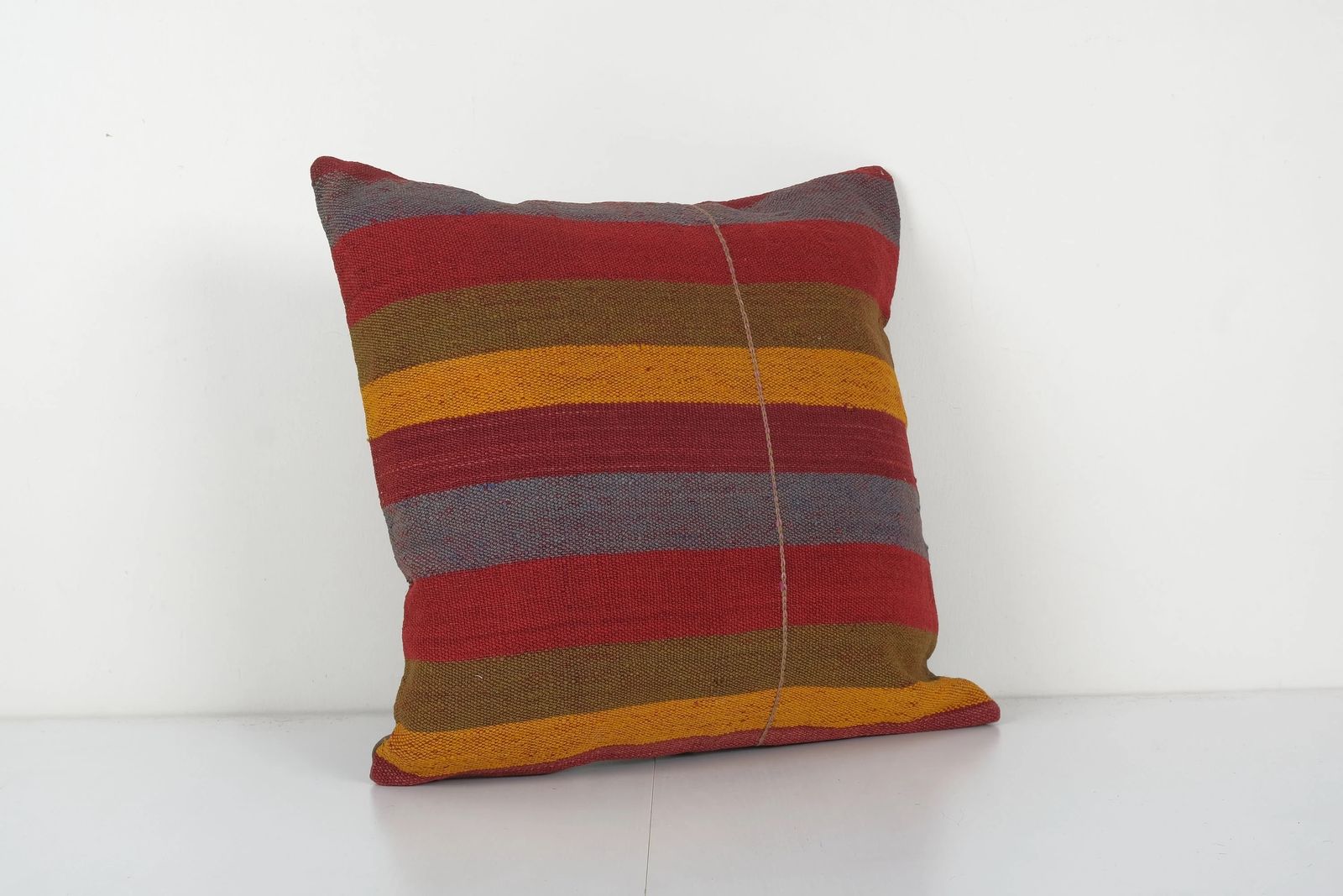 Traditional Turkish Decorative Kilim Pillow, Anatolian Striped Square Kilim Pillow Cover photo for sale