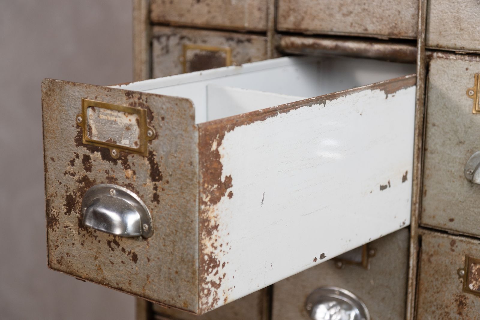 photo buy 1950’s Industrial Bank Of Metal Drawers