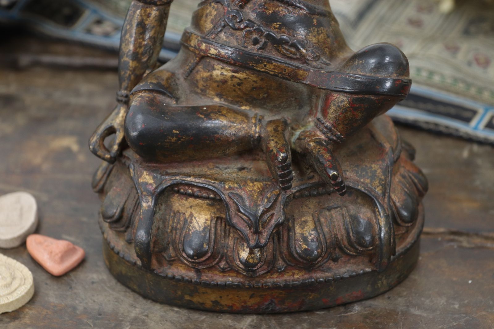 Tibetan Bronze Buddha With Traces Of Gold Leaf And Red Lacquer photo Home Decor