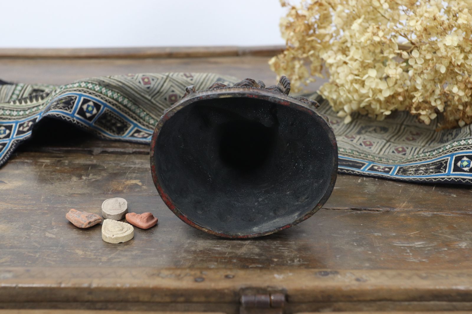 Tibetan Bronze Buddha With Traces Of Gold Leaf And Red Lacquer photo 696.0