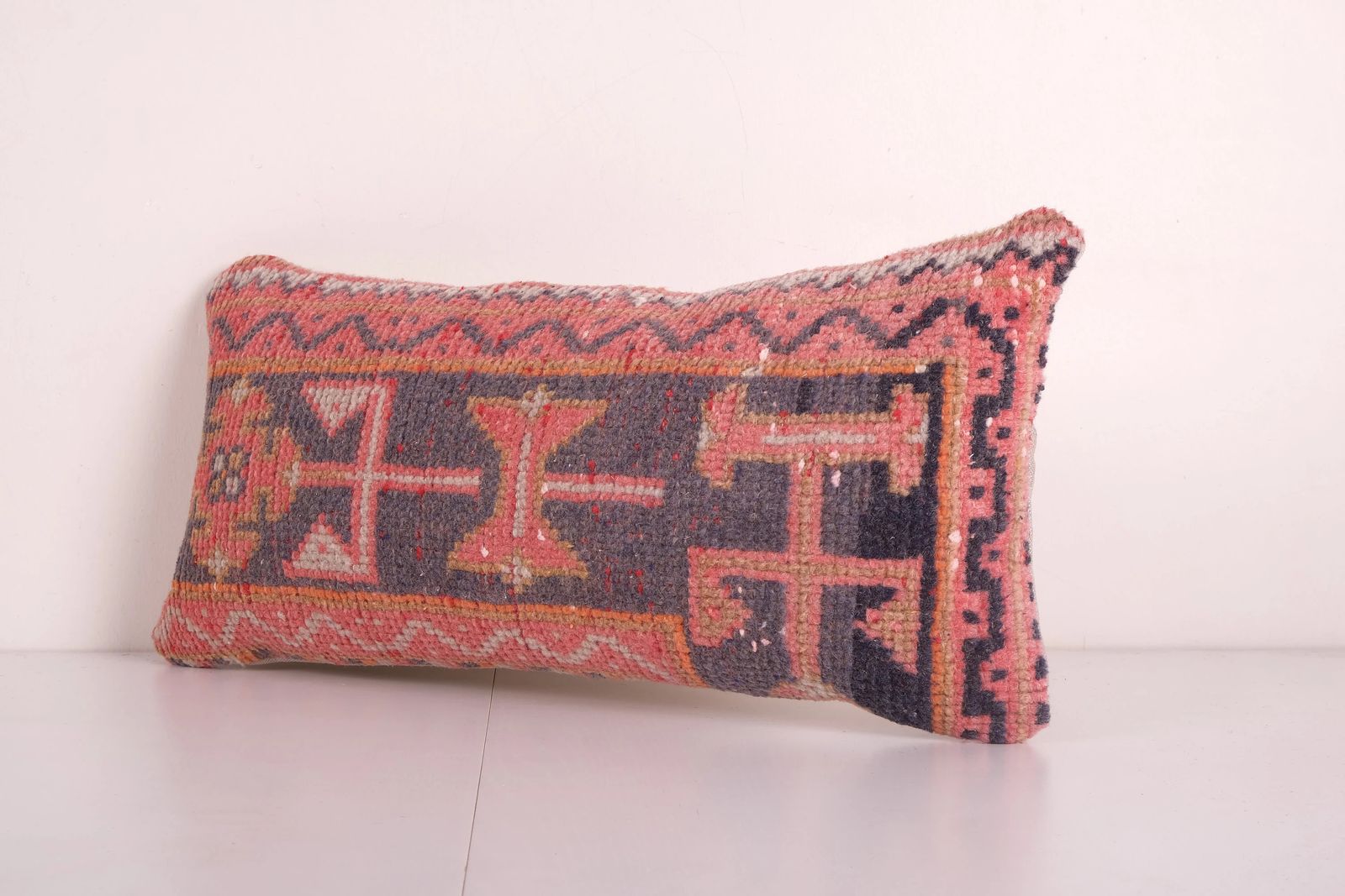 Turkish Oushak Rug Pillow Copper Cover, Boho Woven Lumbar Carpet Pillow Cover photo for sale