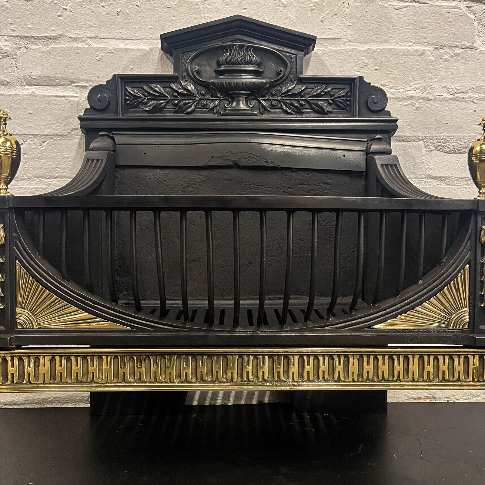 Antique Victorian Cast Iron And Brass Fire Basket photo vinterior