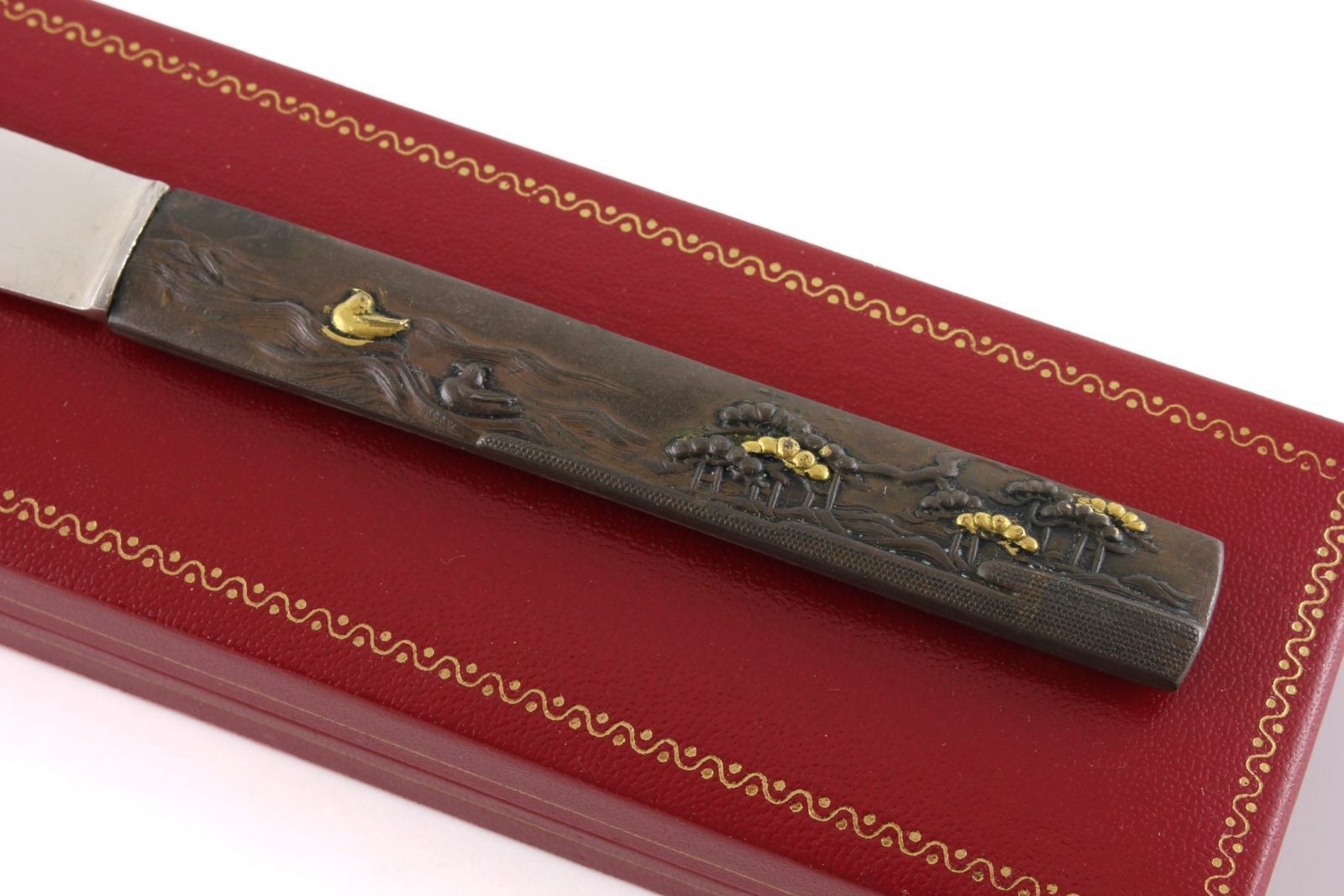 Antique Japanese Bronze Kozuka Duck Silver Letter Opener. Meiji C1880. photo furniture