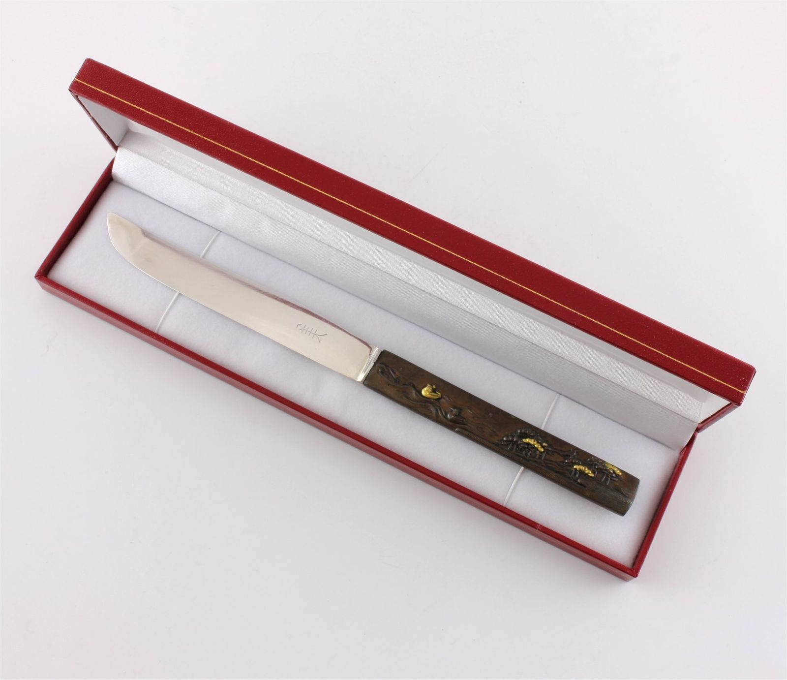 Antique Japanese Bronze Kozuka Duck Silver Letter Opener. Meiji C1880. photo vinterior