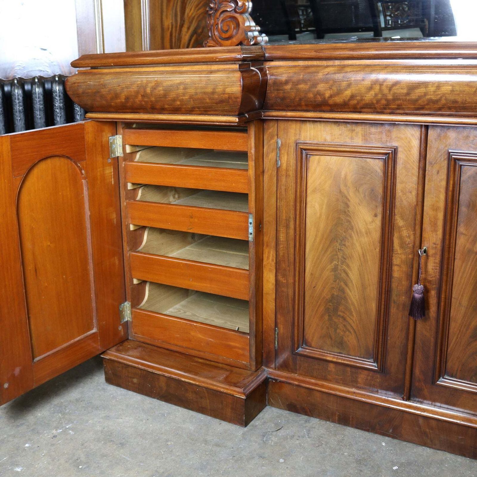 Antique Ornate Carved Mahogany Sideboard With Mirror And Secret Drawers photo vintage