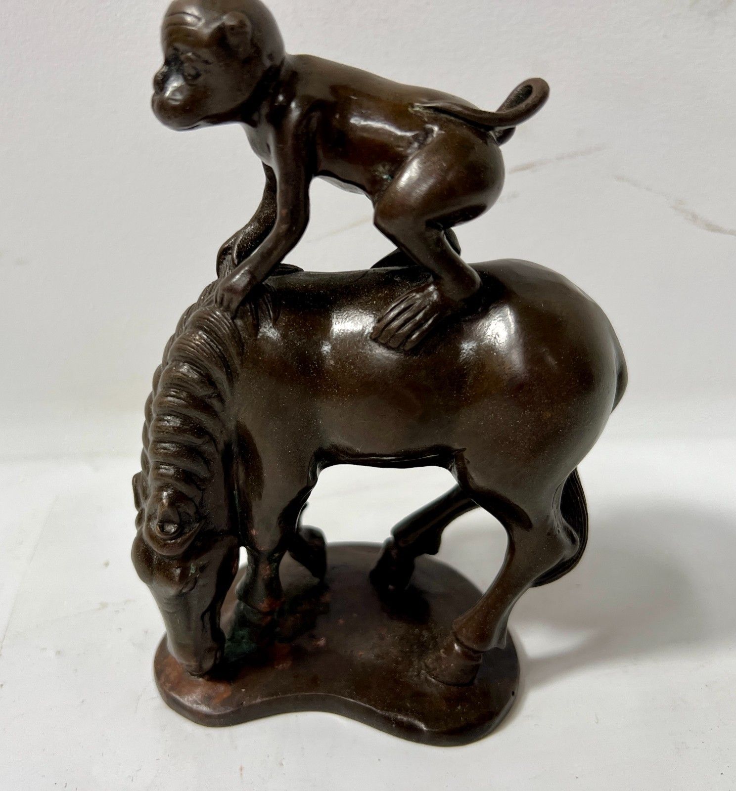 "The Horse And The Monkey" Bronze Group With Brown Patina 20th Century photo for sale