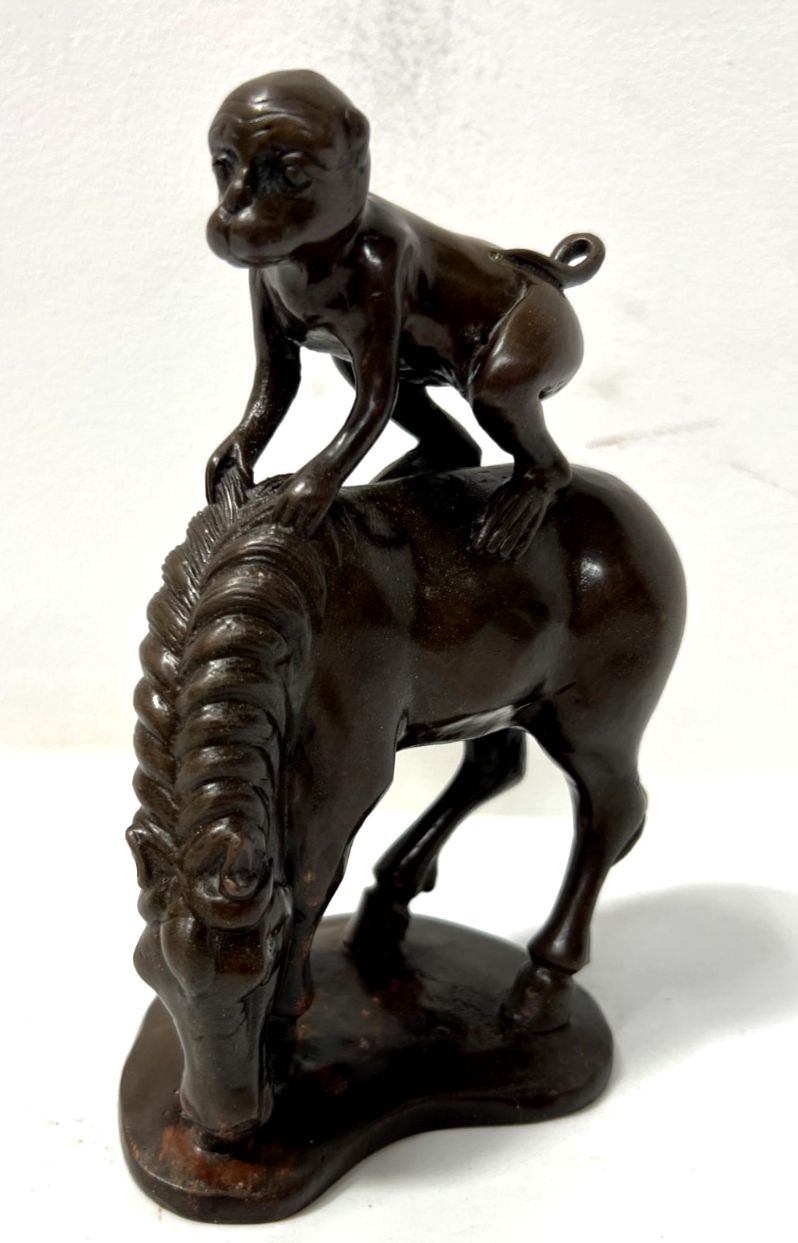 "The Horse And The Monkey" Bronze Group With Brown Patina 20th Century photo Art