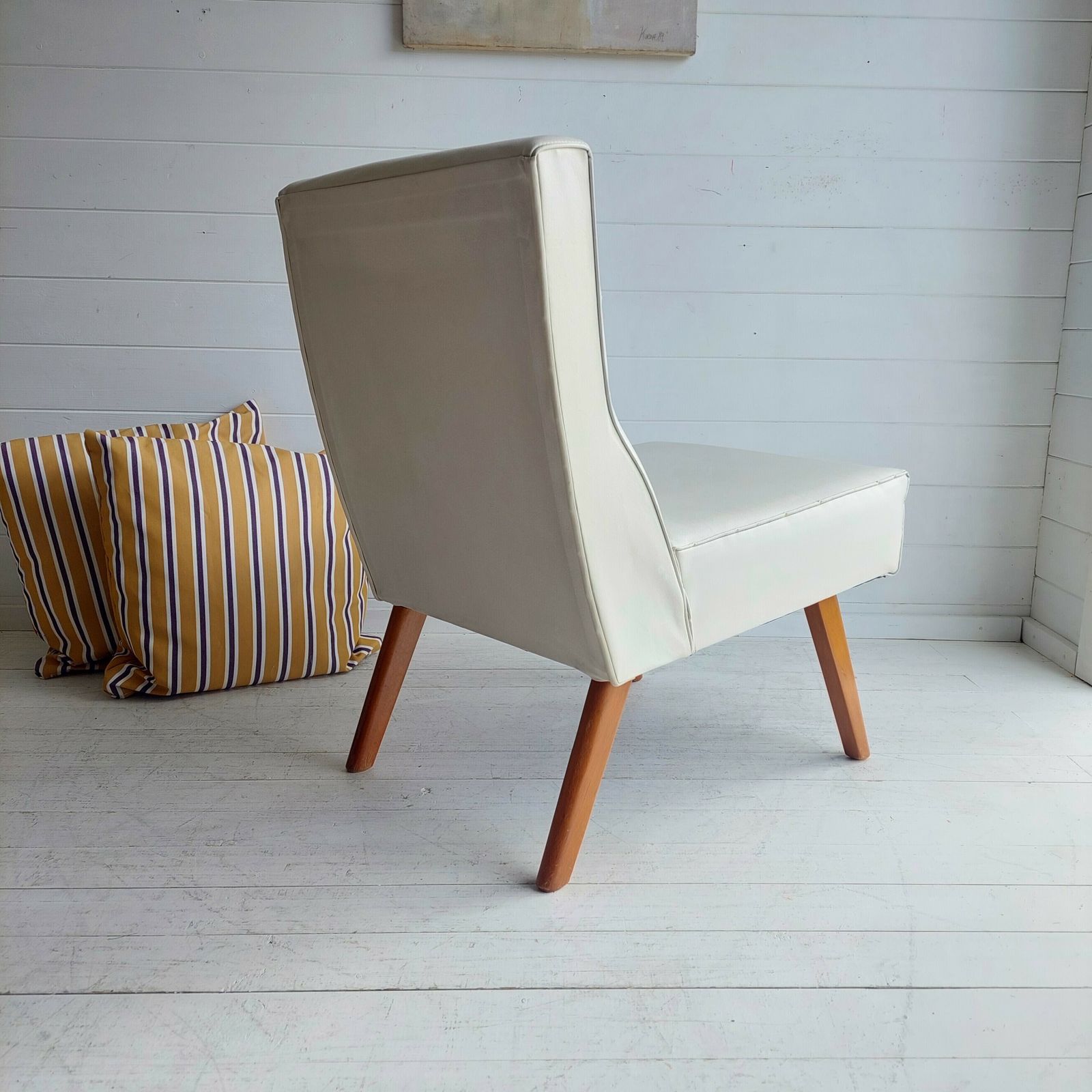 Mid Century Scandinavian Danish Style Teak And Vinyl Lounge Chair , Bedroom Cocktail Chair, 1960s photo Furniture