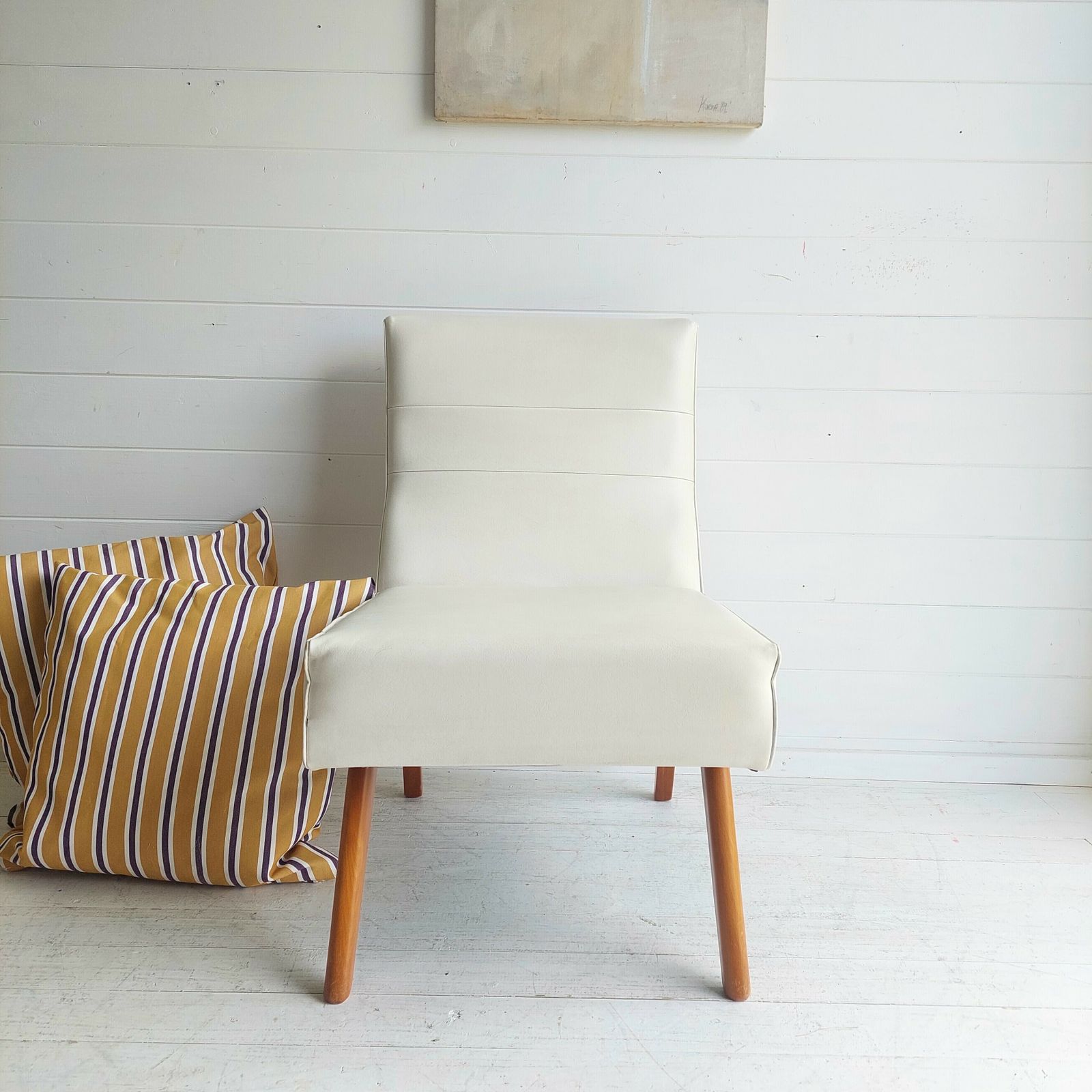 Furniture Mid Century Scandinavian Danish Style Teak And Vinyl Lounge Chair , Bedroom Cocktail Chair, 1960s photo