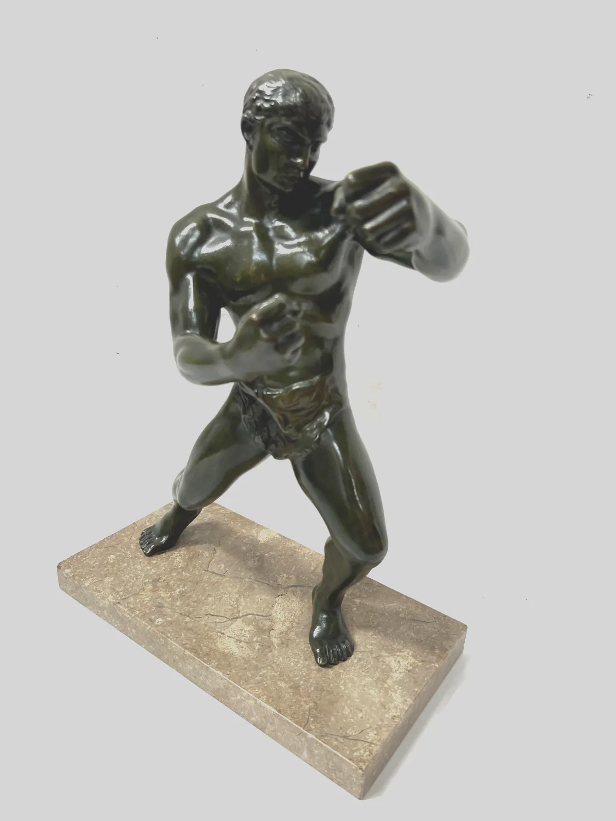 Art "The Boxer" Bronze Group With Patina Brown Green 20th Century photo