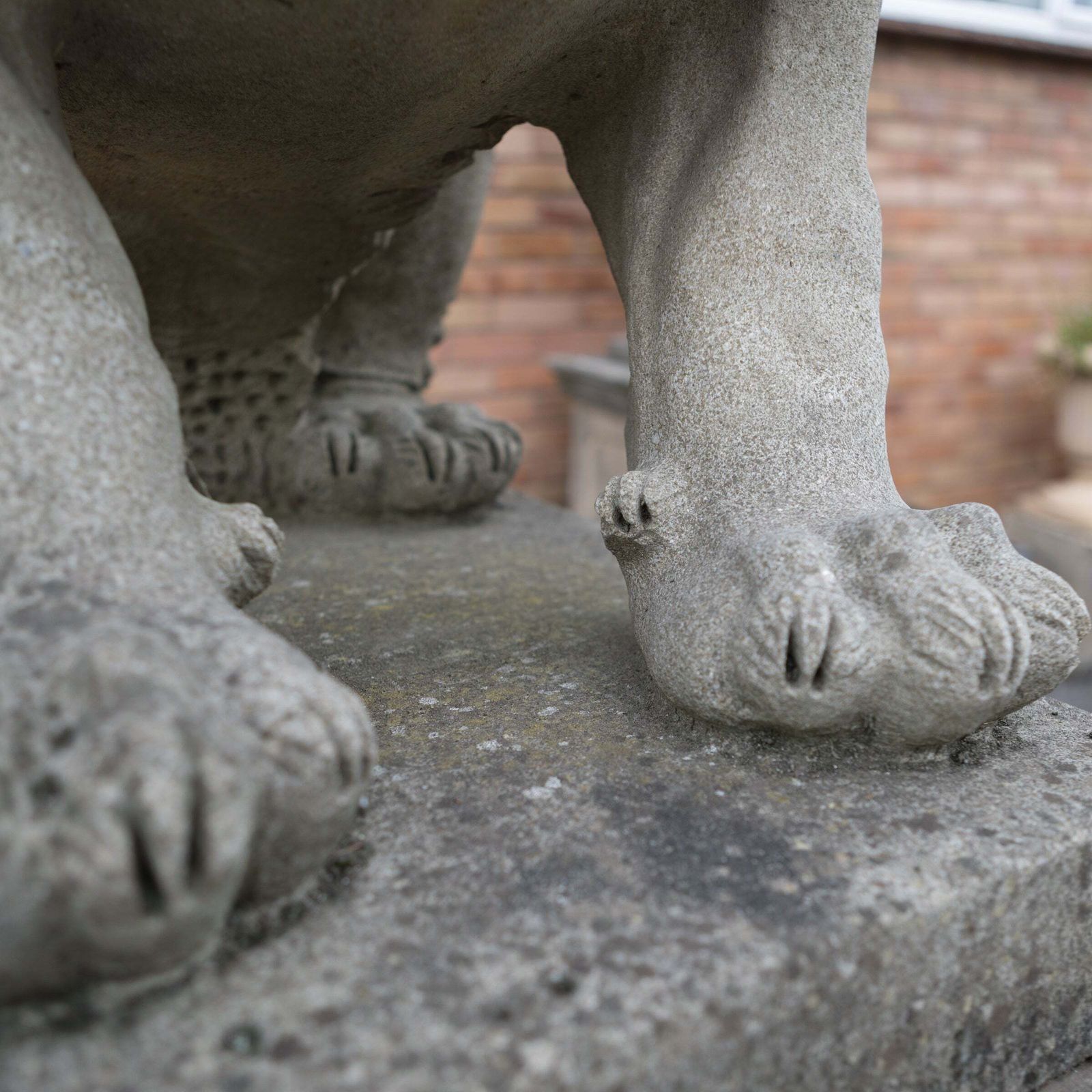 Reclaimed Pair Of Monumental Stone Lions On Their Own Plinth photo Garden Decor