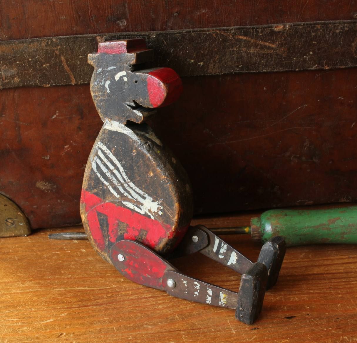 Folk Art Jig Man Figure. Carved Wood Walking Dancing Jiggy Toy Doll. photo furniture