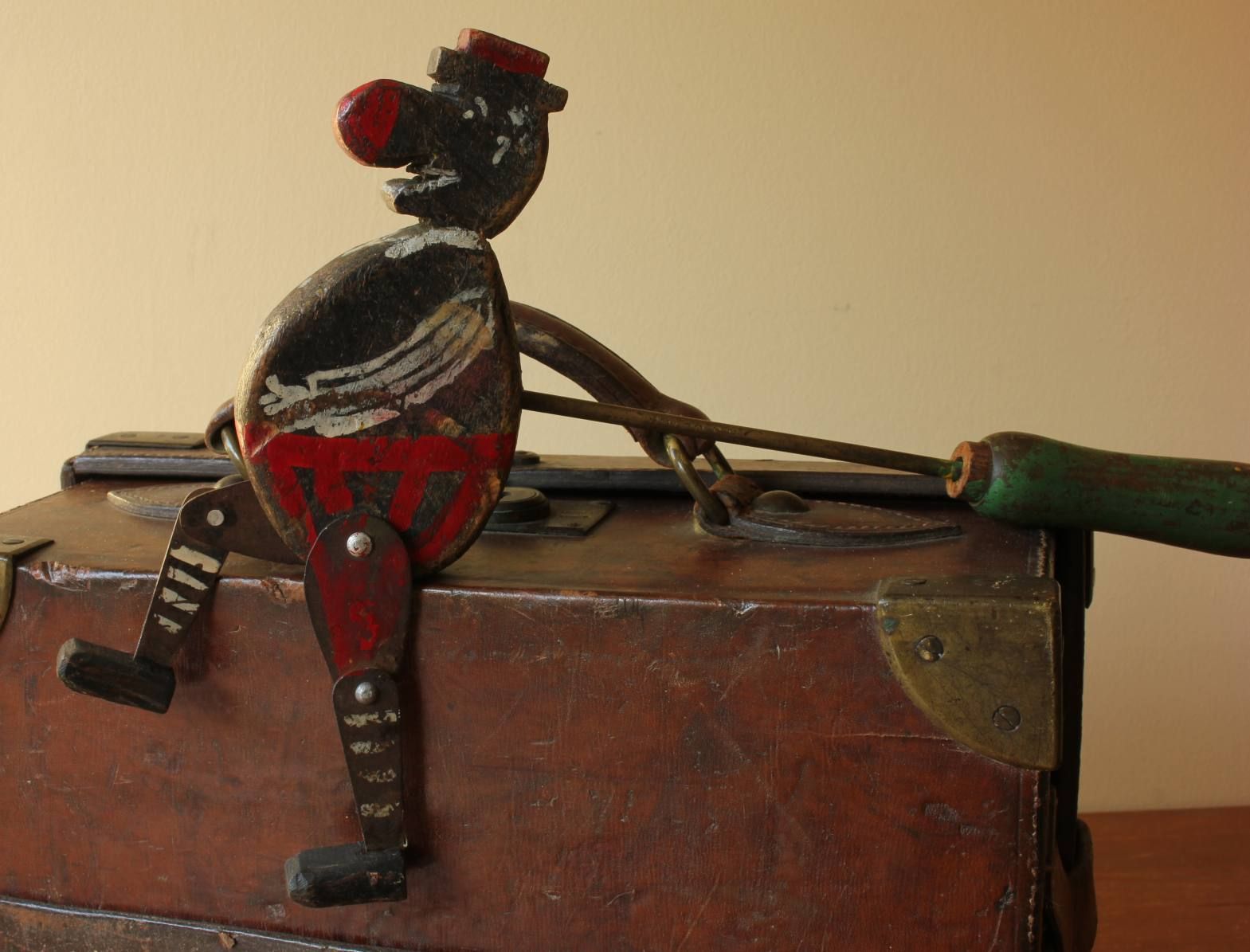 Folk Art Jig Man Figure. Carved Wood Walking Dancing Jiggy Toy Doll. photo vinterior