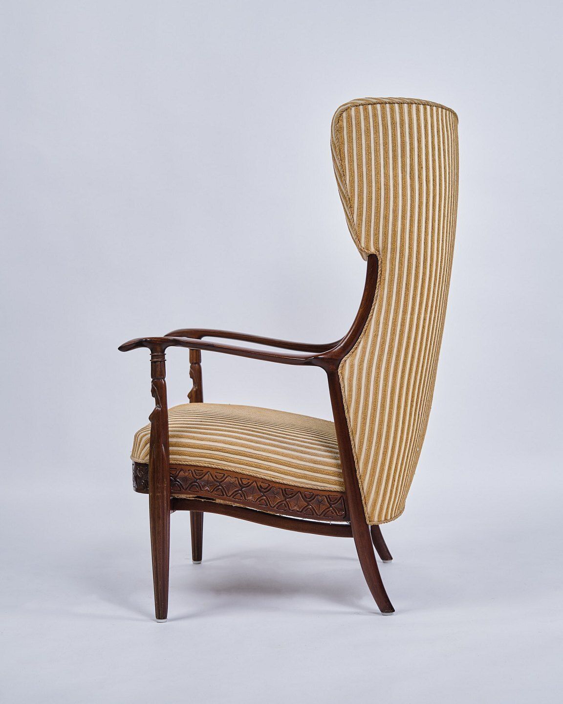 Earflap Chair   Rosewood   Carpenter's Work   Striped Fabric   1930s photo for sale