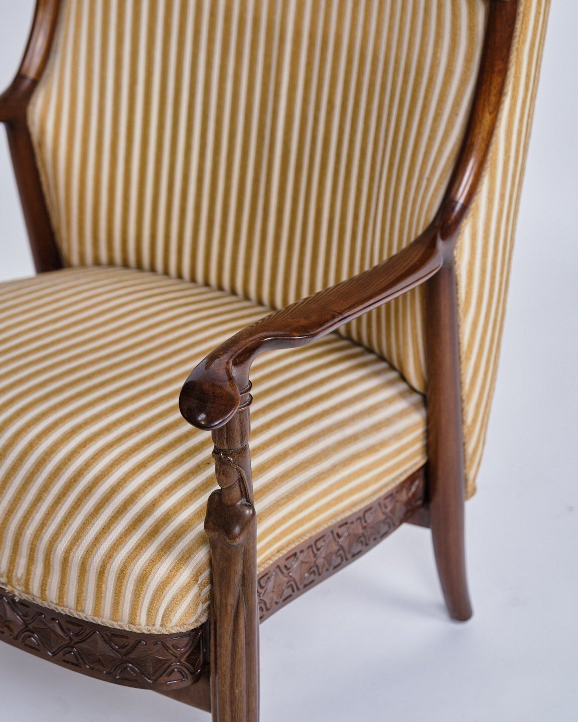 Earflap Chair   Rosewood   Carpenter's Work   Striped Fabric   1930s photo vinterior