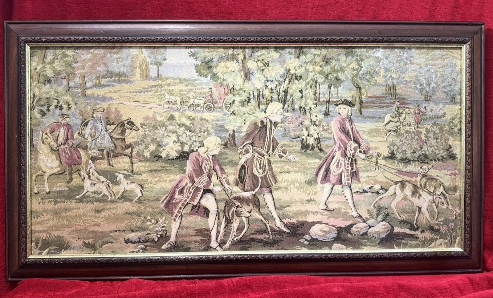 Louis XV Style 18th Century Aristocratic Pursuit Of The Hunt Tapestry. Framed