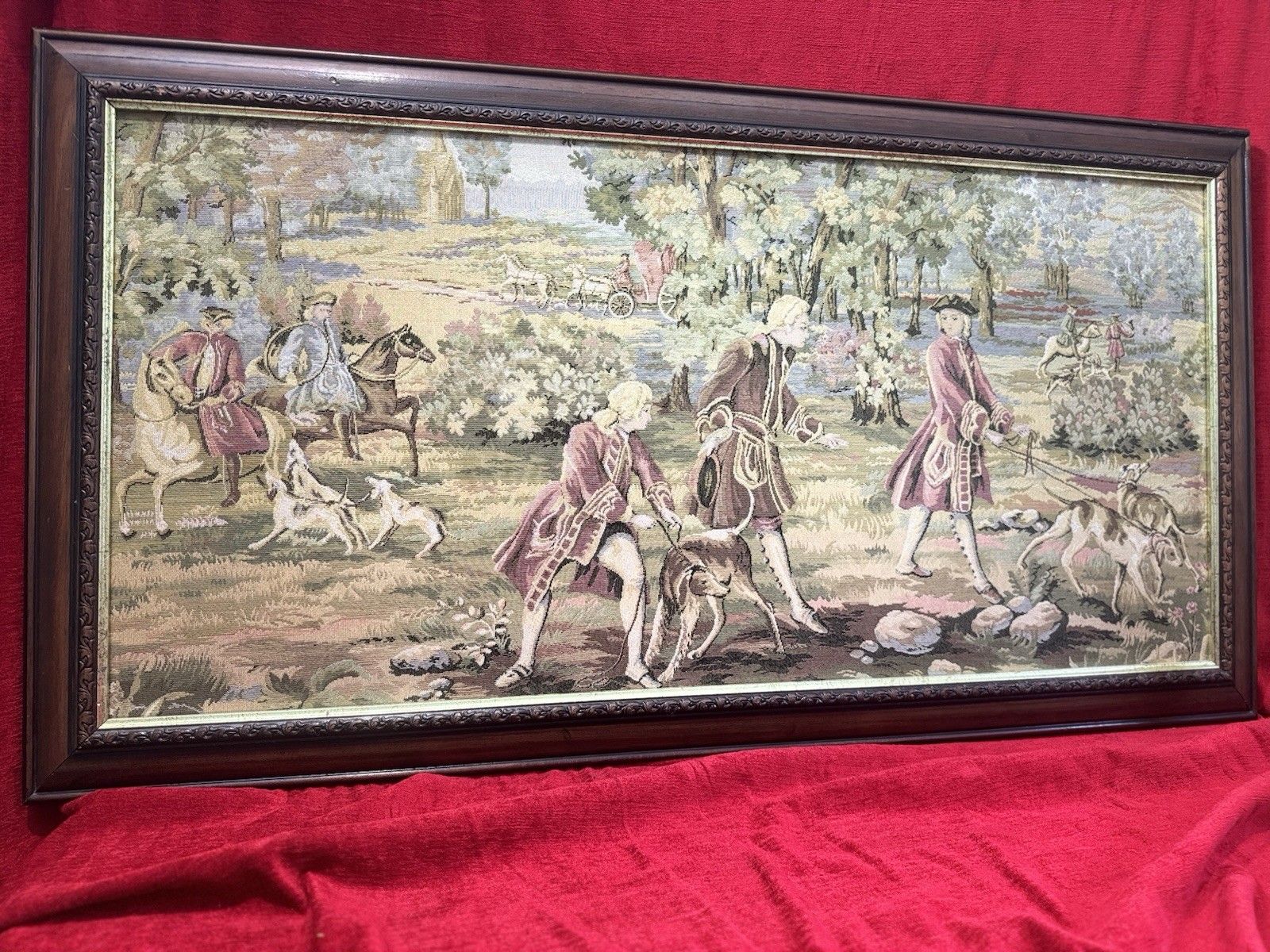 Louis XV Style 18th Century Aristocratic Pursuit Of The Hunt Tapestry. Framed photo vinterior