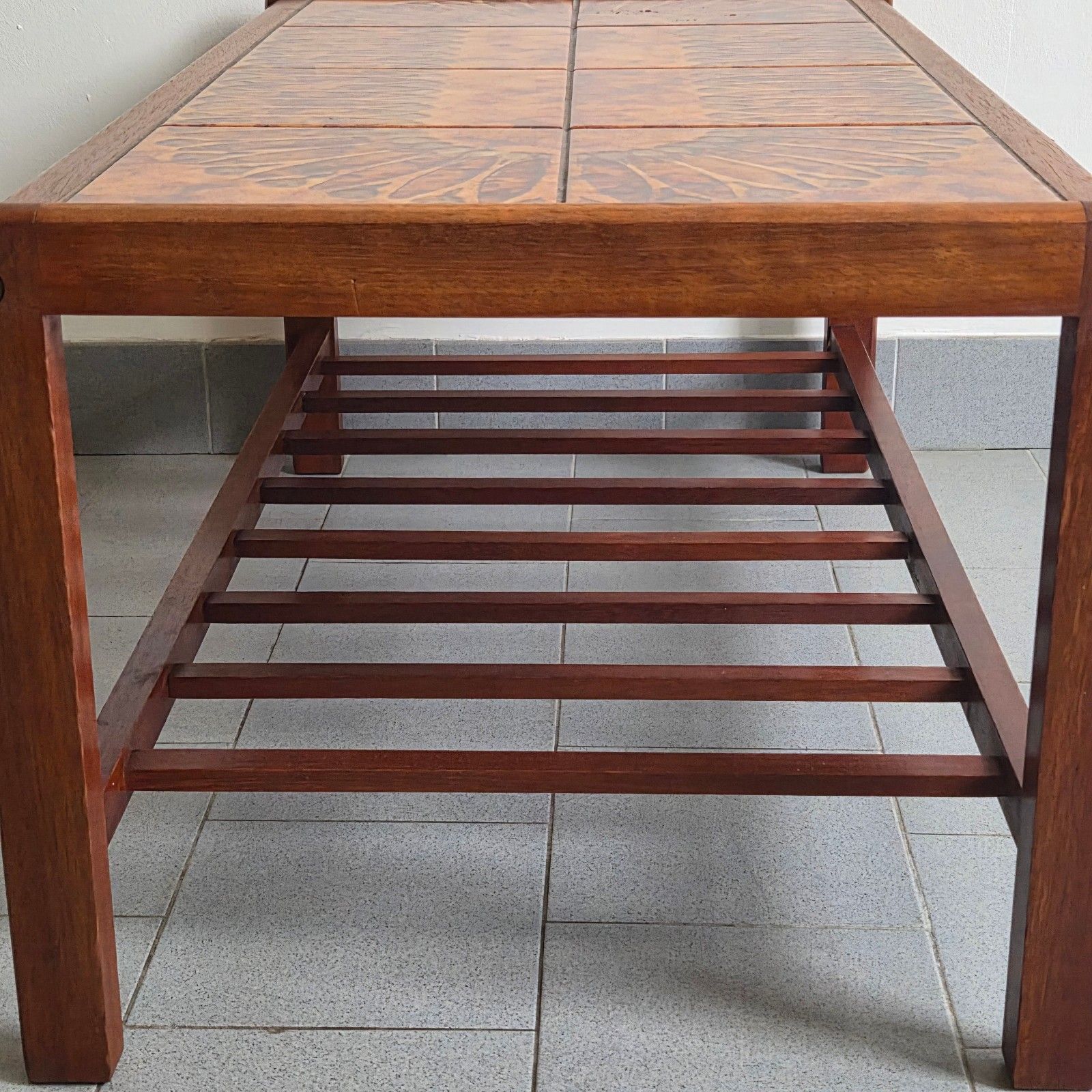 Vintage 1960 Scandinavian Teak & Ceramic Magazine Rack Coffee Table 60s Retro photo Furniture