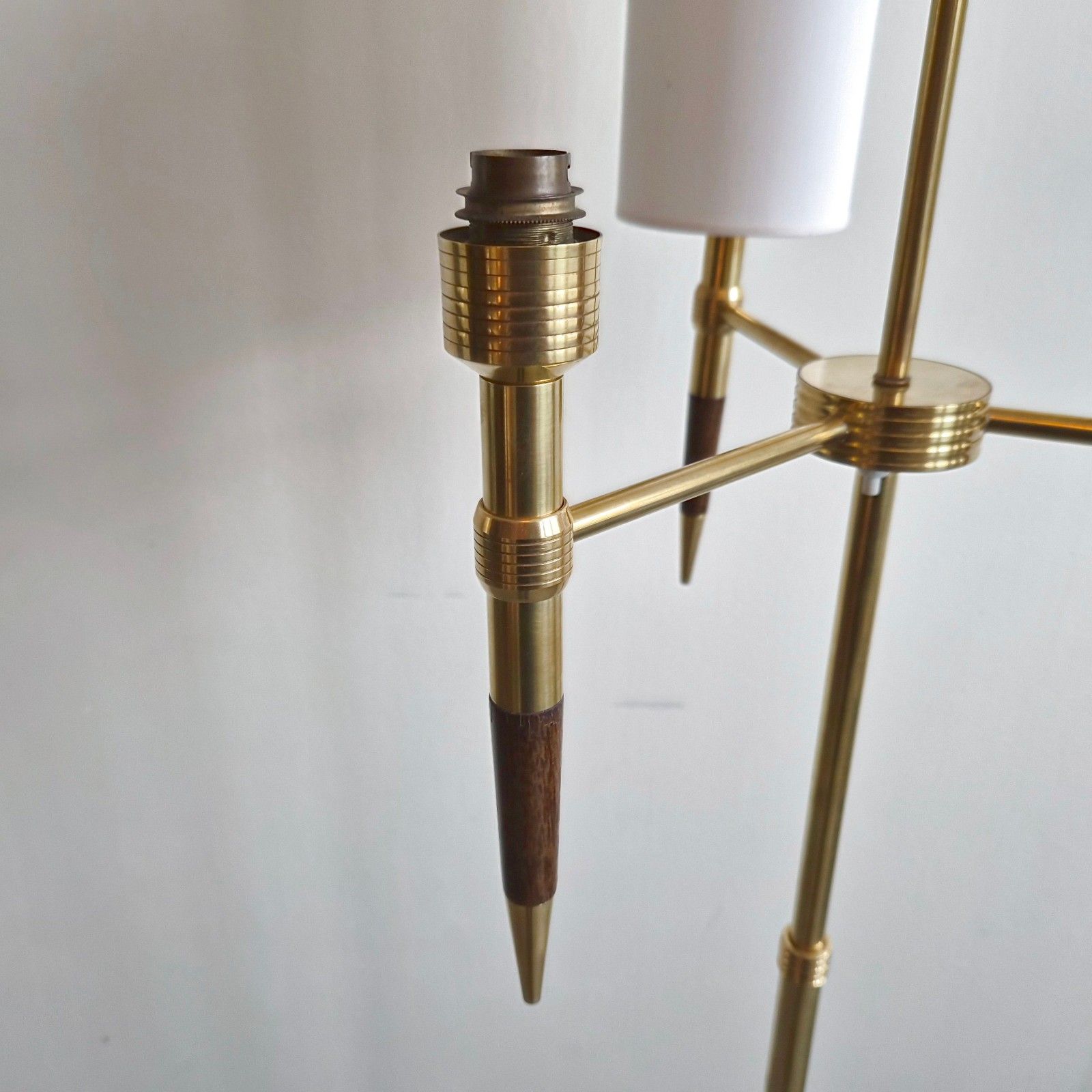 Vintage 1950s House Arlus Brass & Wood Varnish Floor Lamp 50s Retro 1950s photo Lighting
