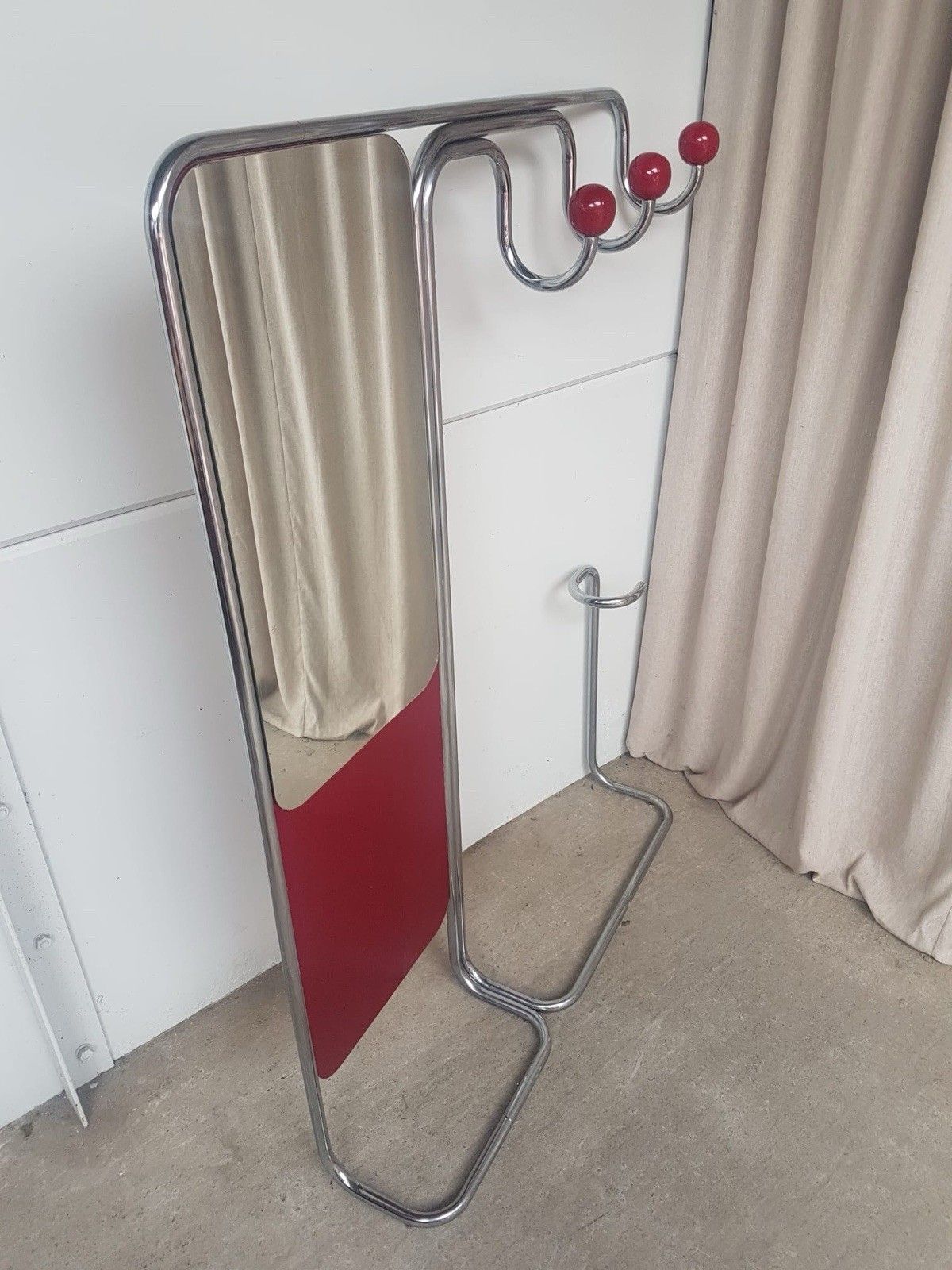 Vtg Mid Century Hallway Entranceway Coat Rack Mirror Bauhaus Danish R930 photo vinterior