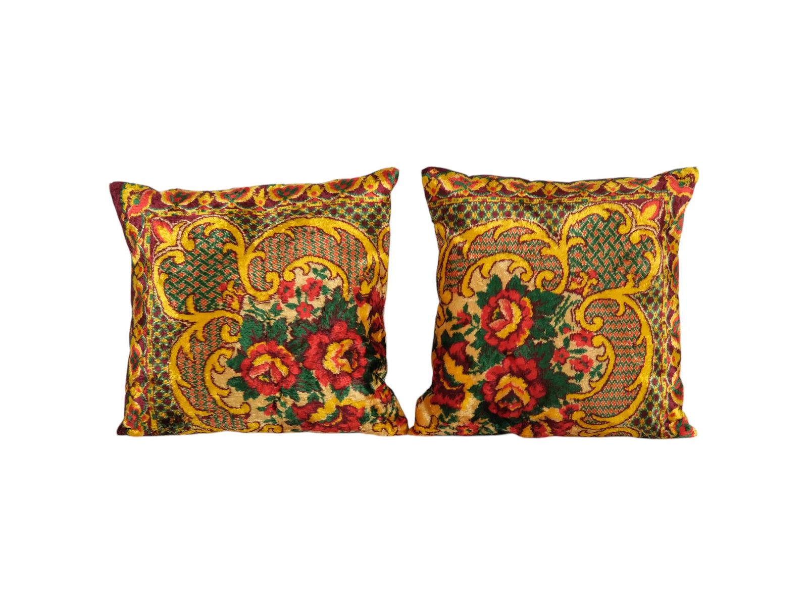 Red And Yellow Velvet  Pillow Cover, Set Of Two Tribal Turkish Pillow Case