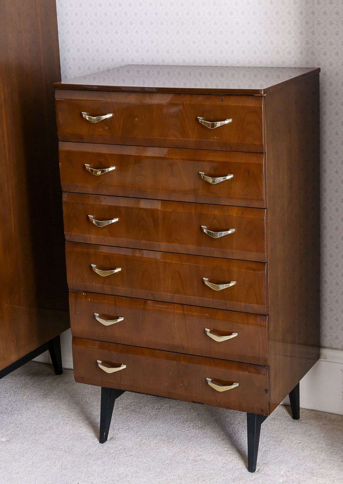 Meredew Walnut Veneer Tallboy Chest Of Drawers