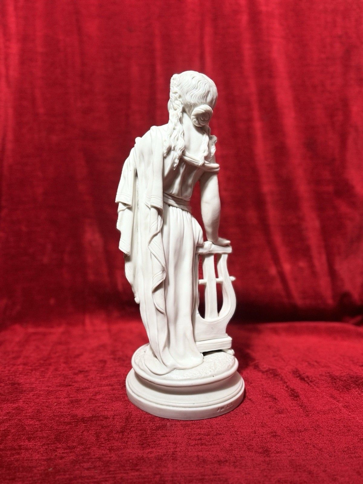 Art Antique Victorian Parian Ware Robed Lady Standing With Lyre Figure Sculpture photo